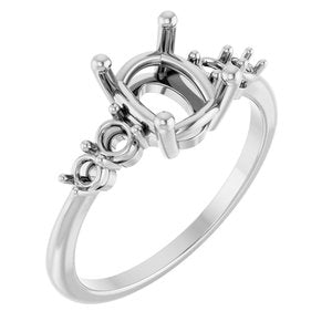 14K White Gold 9x7 mm Oval Accented Engagement Ring Mounting
