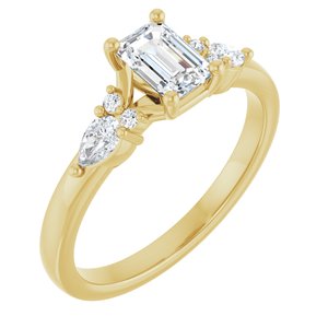 14K Yellow Gold 6x4 mm Emerald 1/4 CTW Lab-Grown Diamond Semi-Set Engagement Ring