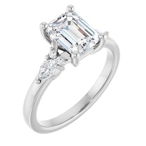 14K White Gold 8x6 mm Emerald 1/4 CTW Lab-Grown Diamond Semi-Set Engagement Ring