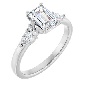 14K White Gold 7x5 mm Emerald 1/4 CTW Lab-Grown Diamond Semi-Set Engagement Ring