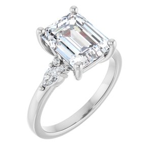 14K White Gold 10x8 mm Emerald 1/4 CTW Lab-Grown Diamond Semi-Set Engagement Ring