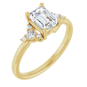 14K Yellow Gold 7x5 mm Emerald 1/8 CTW Natural Diamond Semi-Set Engagement Ring