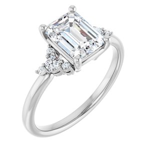 14K White Gold 8x6 mm Emerald 1/8 CTW Natural Diamond Semi-Set Engagement Ring