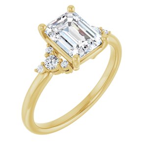 14K Yellow Gold 8x6 mm Emerald 1/6 CTW Lab-Grown Diamond Semi-Set Engagement Ring