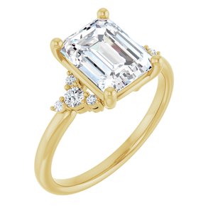14K Yellow Gold 9x7 mm Emerald 1/6 CTW Lab-Grown Diamond Semi-Set Engagement Ring