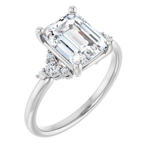 14K White Gold 9x7 mm Emerald 1/6 CTW Lab-Grown Diamond Semi-Set Engagement Ring