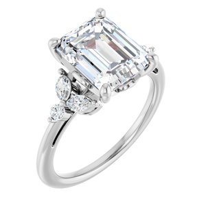 14K White Gold 10x8 mm Emerald 1/4 CTW Lab-Grown Diamond Semi-Set Engagement Ring