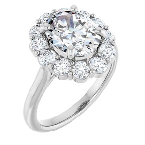 14K White Gold 10 x 8 mm Oval 1 CTW Lab-Grown Diamond Semi-Set Halo-Style Engagement Ring