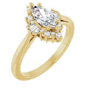 14K Yellow Gold 9x4.5 mm Marquise 1/5 CTW Natural Diamond Semi-Set Halo-Style Engagement Ring