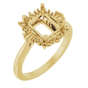 14K Yellow Gold 9x7 mm Emerald Halo-Style Engagement Ring Mounting