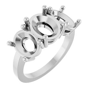 14K White Gold 10x8 mm Oval Three-Stone Engagement Ring Mounting