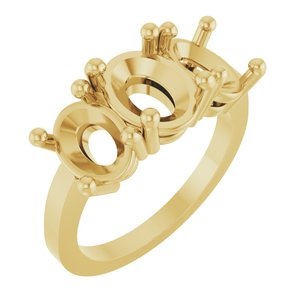 14K Yellow Gold 9x7 mm Oval Three-Stone Engagement Ring Mounting