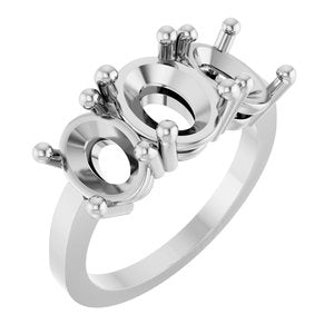 14K White Gold 9x7 mm Oval Three-Stone Engagement Ring Mounting