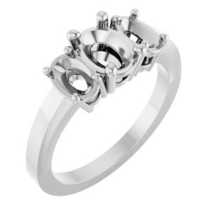 14K White Gold 7x5 mm Oval Three-Stone Engagement Ring Mounting