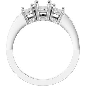 14K White Gold 7x5 mm Oval Three-Stone Engagement Ring Mounting