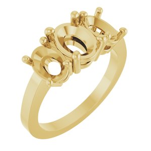 14K Yellow Gold 8x6 mm Oval Three-Stone Engagement Ring Mounting