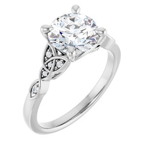 14K White Gold 8 mm Round .03 CTW Natural Diamond Semi-Set Celtic-Inspired Engagement Ring