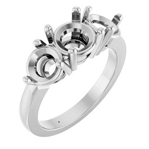 14K White Gold 7.4 mm Round Three-Stone Engagement Ring Mounting