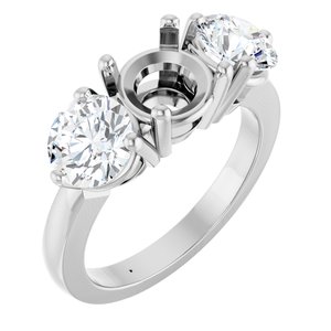 14K White Gold 7.4 mm Round 2 CTW Natural Diamond Semi-Set Three-Stone Engagement Ring