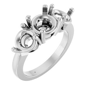 14K White Gold 8 mm Round Three-Stone Engagement Ring Mounting