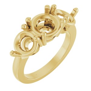 14K Yellow Gold 8.2 mm Round Three-Stone Engagement Ring Mounting