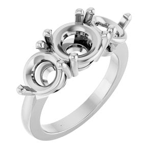 14K White Gold 8.2 mm Round Three-Stone Engagement Ring Mounting