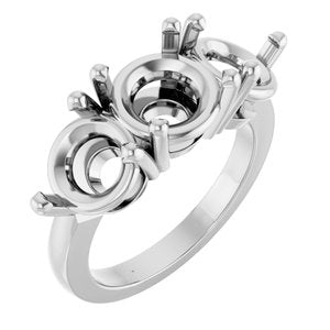14K White Gold 9 mm Round Three-Stone Engagement Ring Mounting