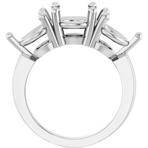 14K White Gold 9 mm Round Three-Stone Engagement Ring Mounting