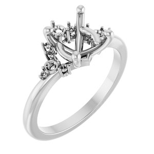 14K White Gold 8.2 mm Round Accented Engagement Ring Mounting