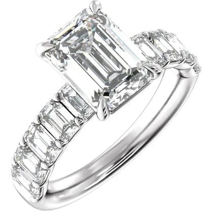 14K White Gold Emerald 2 CTW Lab-Grown Diamond Semi-Set Engagement Ring