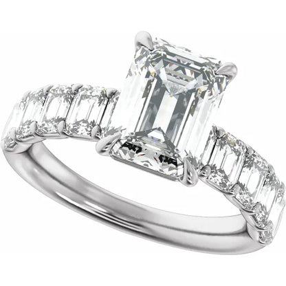 14K White Gold Emerald 2 CTW Lab-Grown Diamond Semi-Set Engagement Ring