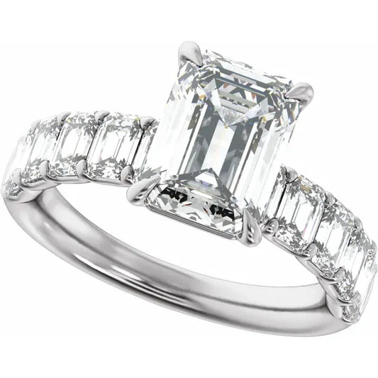 14K White Gold Emerald 2 CTW Lab-Grown Diamond Semi-Set Engagement Ring
