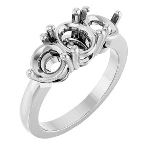 14K White Gold 8x6 mm Oval Three-Stone Engagement Ring Mounting