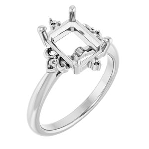 14K White Gold 9x7 mm Emerald Engagement Ring Mounting