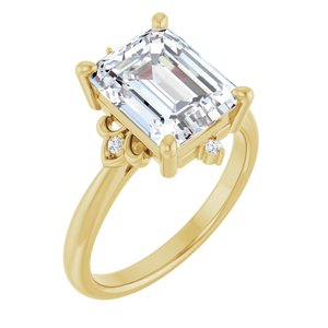 14K Yellow Gold 10x8 mm Emerald .03 CTW Lab-Grown Diamond Semi-Set Engagement Ring