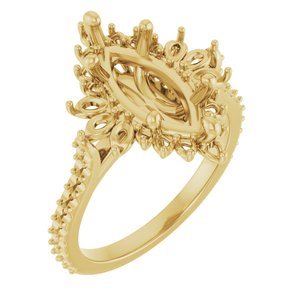 14K Yellow Gold 14x7  mm Marquise Halo-Style Engagement Ring Mounting