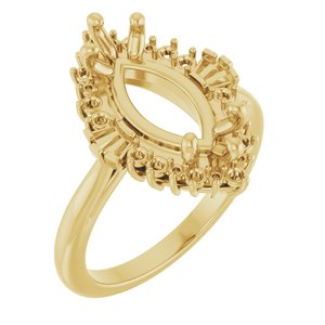 14K Yellow Gold 15x7.5 mm Marquise Halo-Style Engagement Ring Mounting