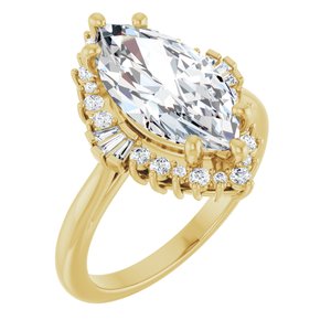 14K Yellow Gold 15x7.5 mm Marquise 1/3 CTW Natural Diamond Semi-Set Baguette Halo-Style Engagement Ring