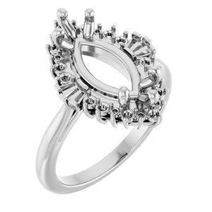 14K White Gold 15x7.5 mm Marquise Halo-Style Engagement Ring Mounting
