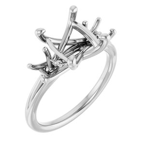 14K White Gold 10x8 mm Cushion Three-Stone Engagement Ring Mounting