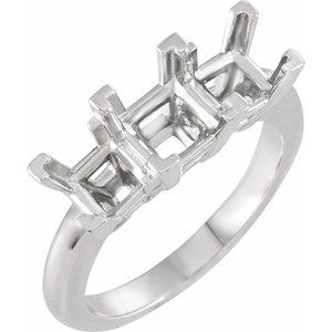 Platinum 6x6 mm Square Three-Stone Engagement Ring Mounting