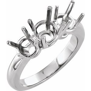 14K White Gold Three-Stone Engagement Ring Mounting