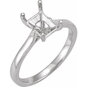 14K White Gold 8x6 mm Emerald Solitaire Engagement Ring Mounting