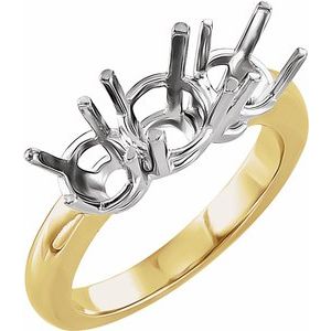14K Yellow/White Gold Three-Stone Engagement Ring Mounting