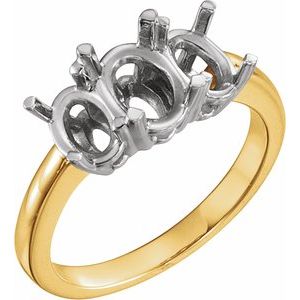 14K Yellow/White Gold Three-Stone Engagement Ring Mounting