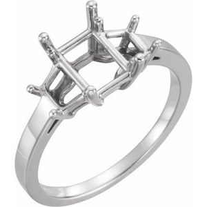 14K White Gold 8x6 mm Emerald Three-Stone Engagement Ring Mounting