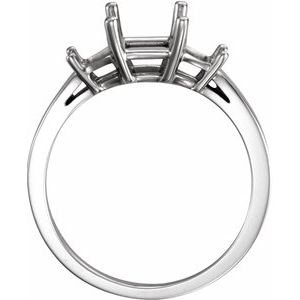 14K White Gold 8x6 mm Emerald Three-Stone Engagement Ring Mounting