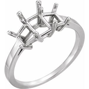 14K White Gold 7x5 mm Emerald Three-Stone Engagement Ring Mounting