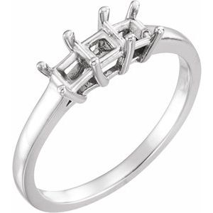 14K White Gold 4.5x4.5 mm Square Three-Stone Engagement Ring Mounting