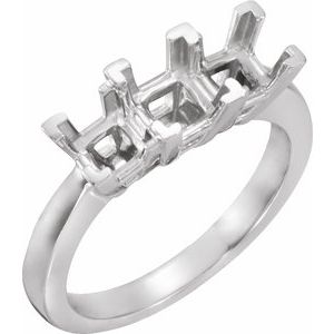 14K White Gold 5x5 mm Square Three-Stone Engagement Ring Mounting
